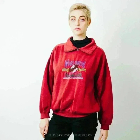 Vintage 90s Worldwide Consevation Fleece Pullover Sweatshirt - M - Picture 2 of 5